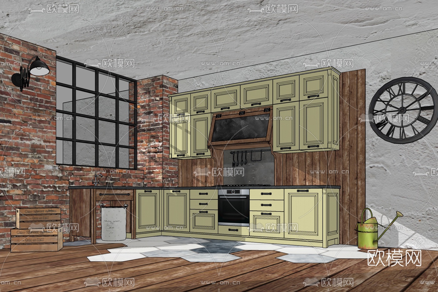 工业风厨房免费su模型下载