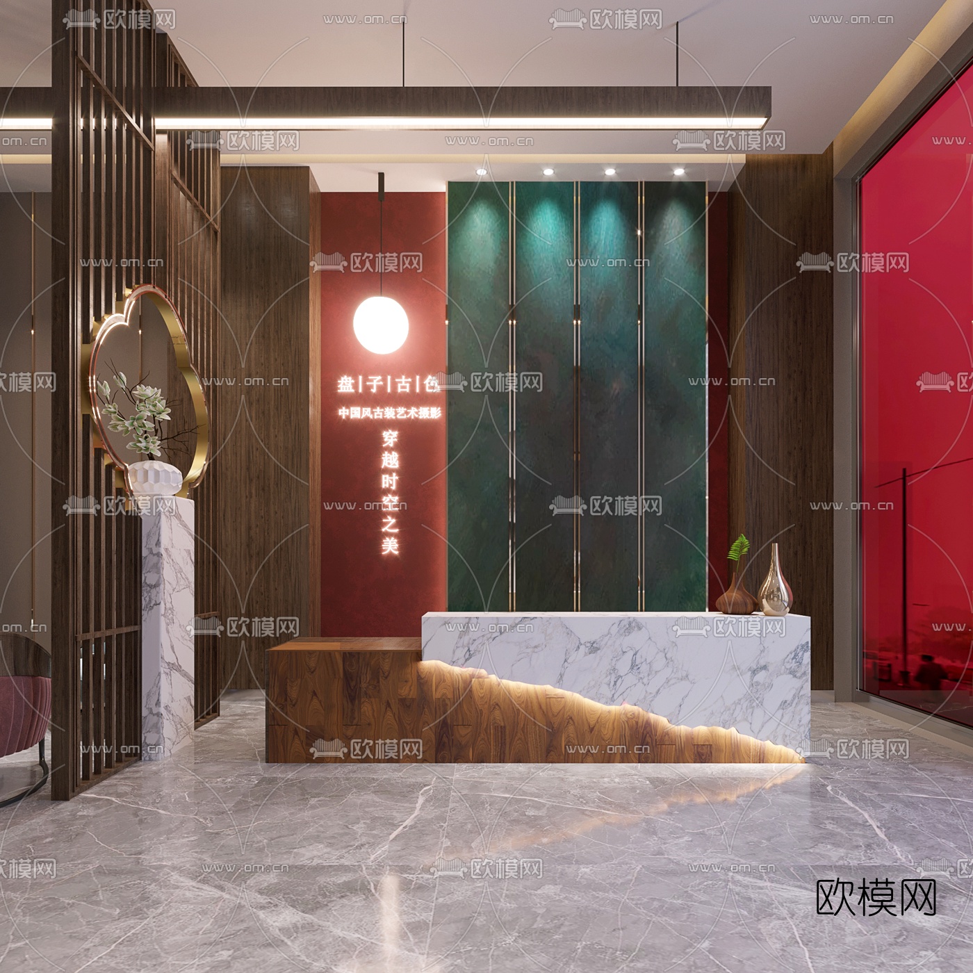 新中式摄影店前台大厅3d模型