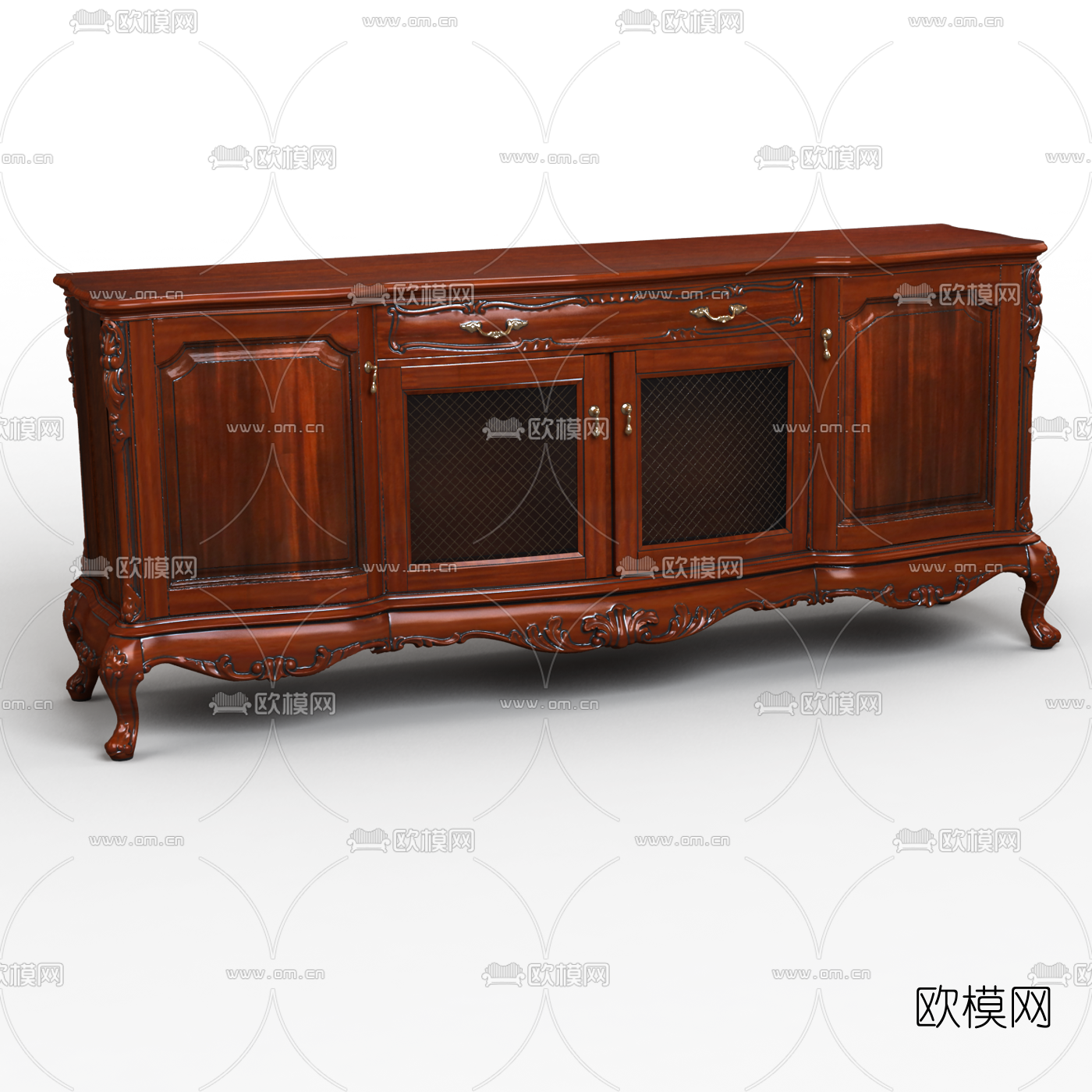 欧式实木雕花边柜3d模型