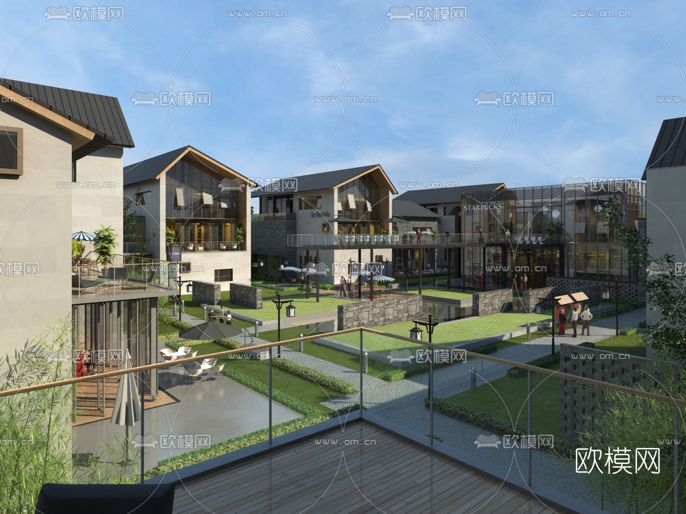 新中式商业街3d模型下载