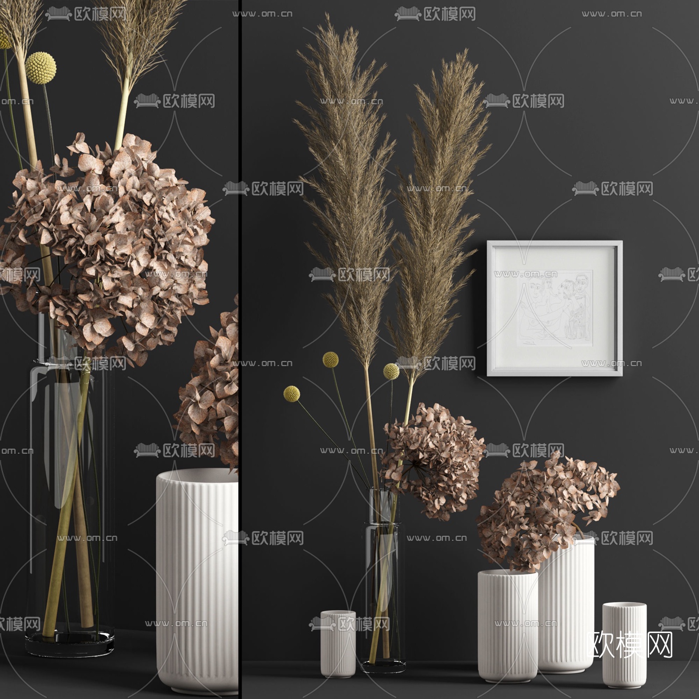 现代花瓶花卉挂画摆件3d模型