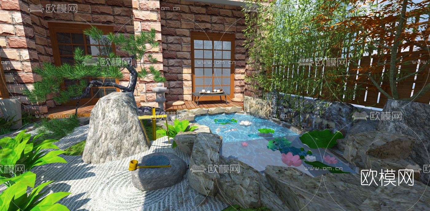 日式庭院花园su模型下载（渲染图4）