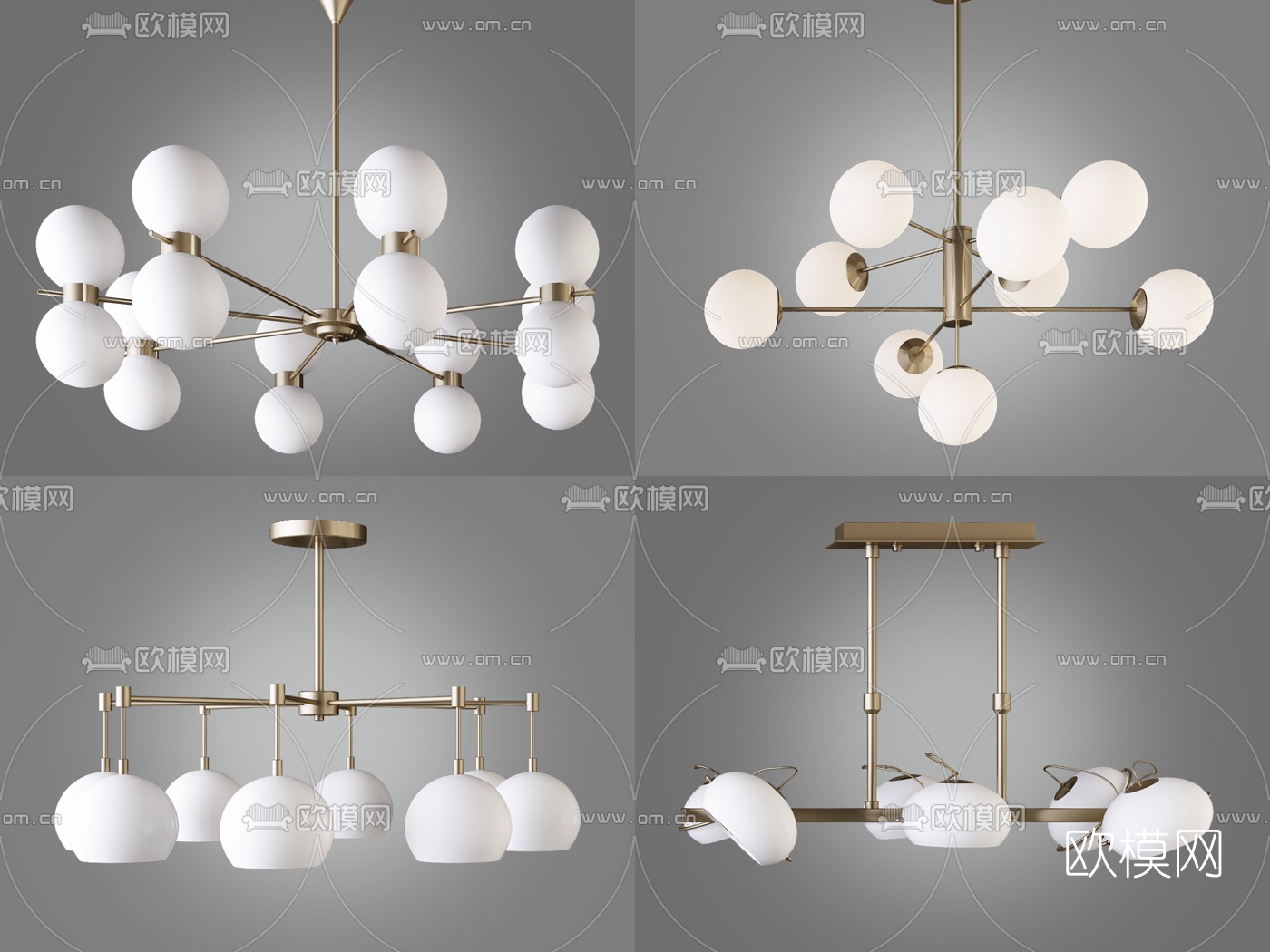 现代金属多头吊灯组合3d模型下载