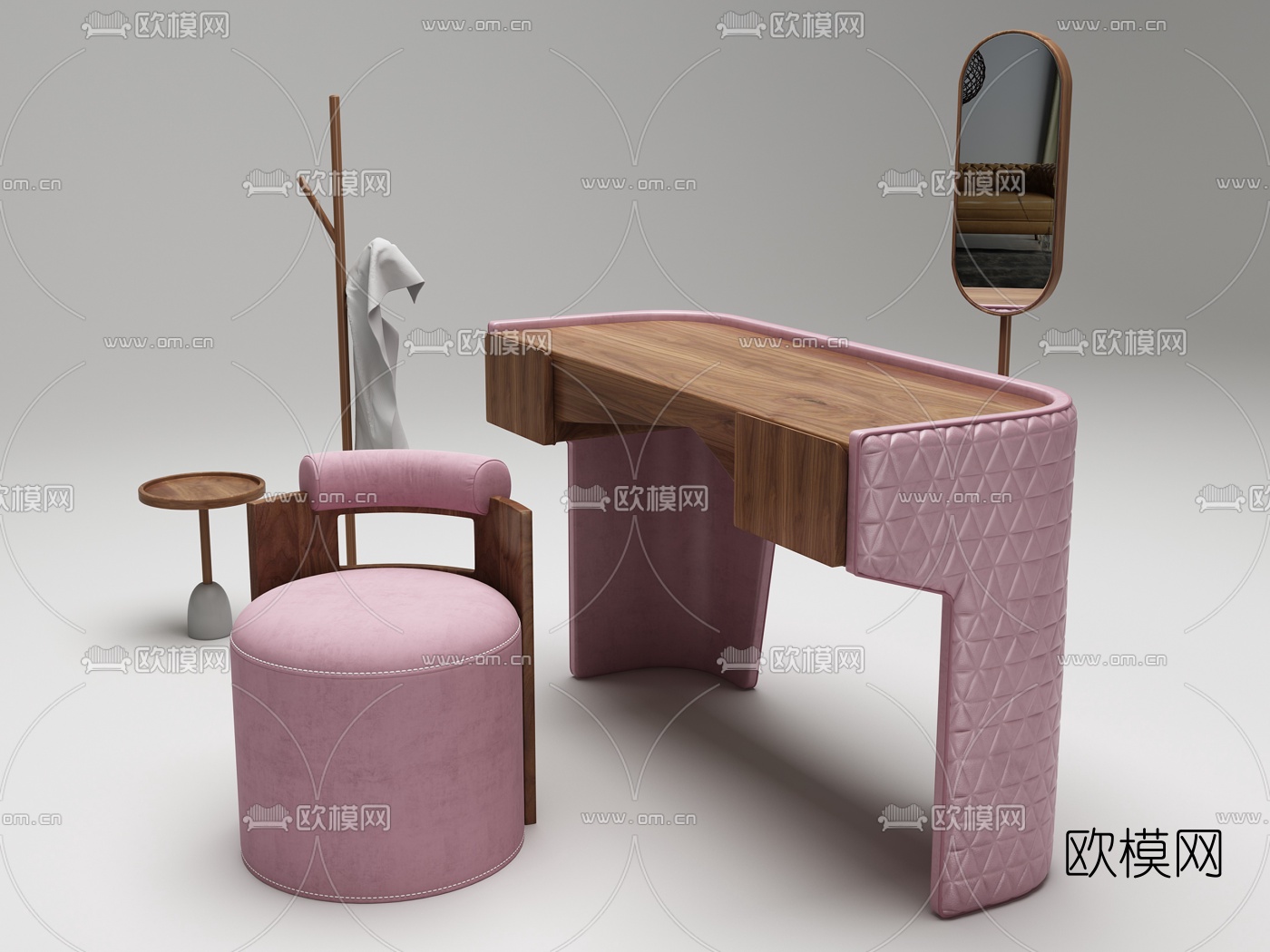 北欧实木镜子衣架组合3d模型下载（渲染图2）