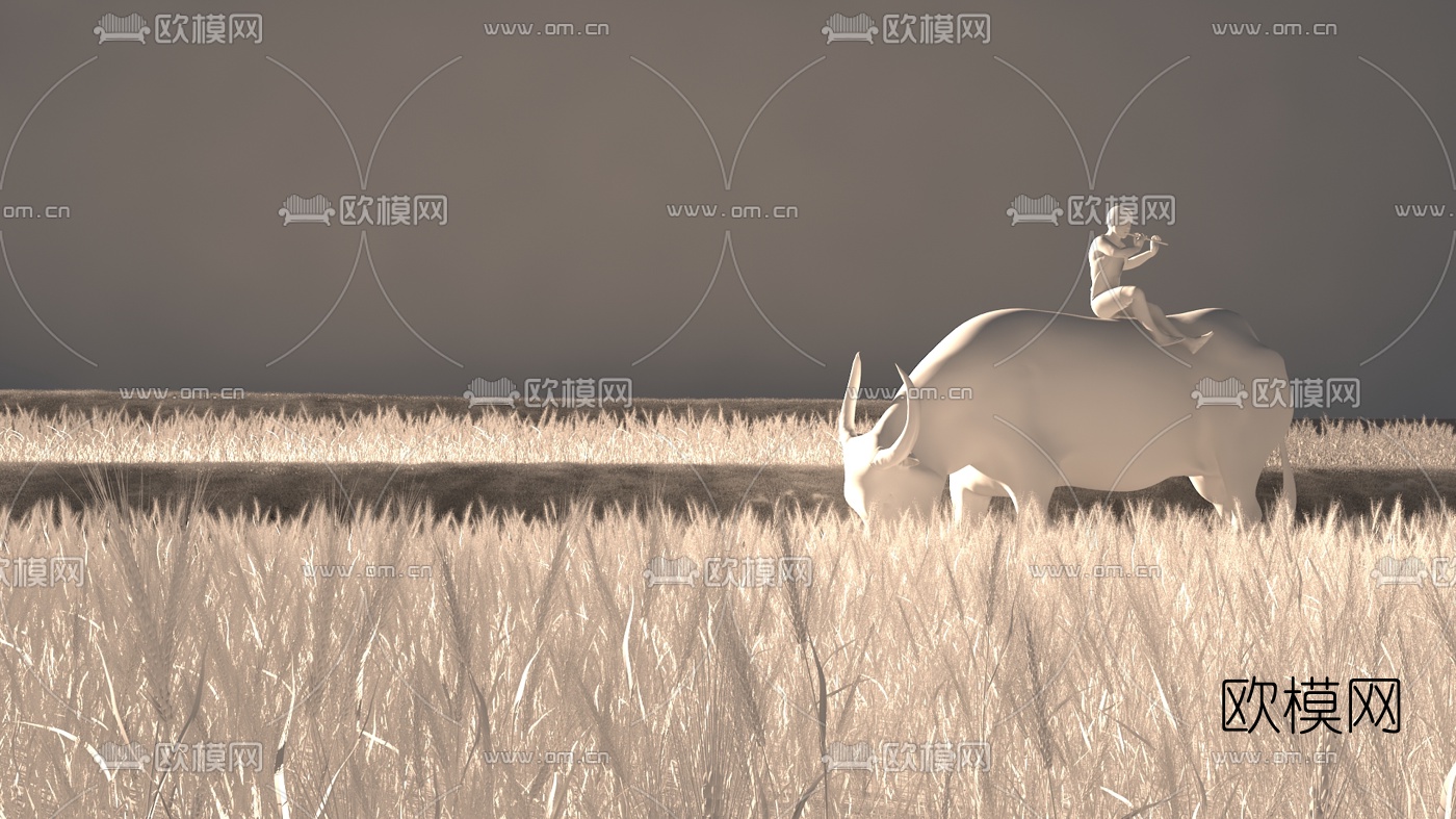 自然风牧童麦田景观3d模型下载（渲染图2）