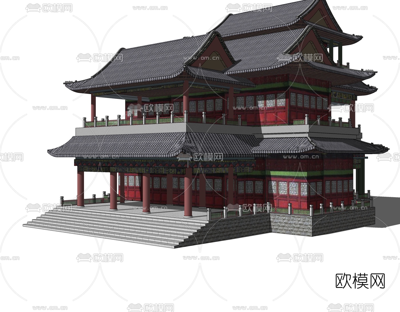 中式古建殿宇免费su模型下载