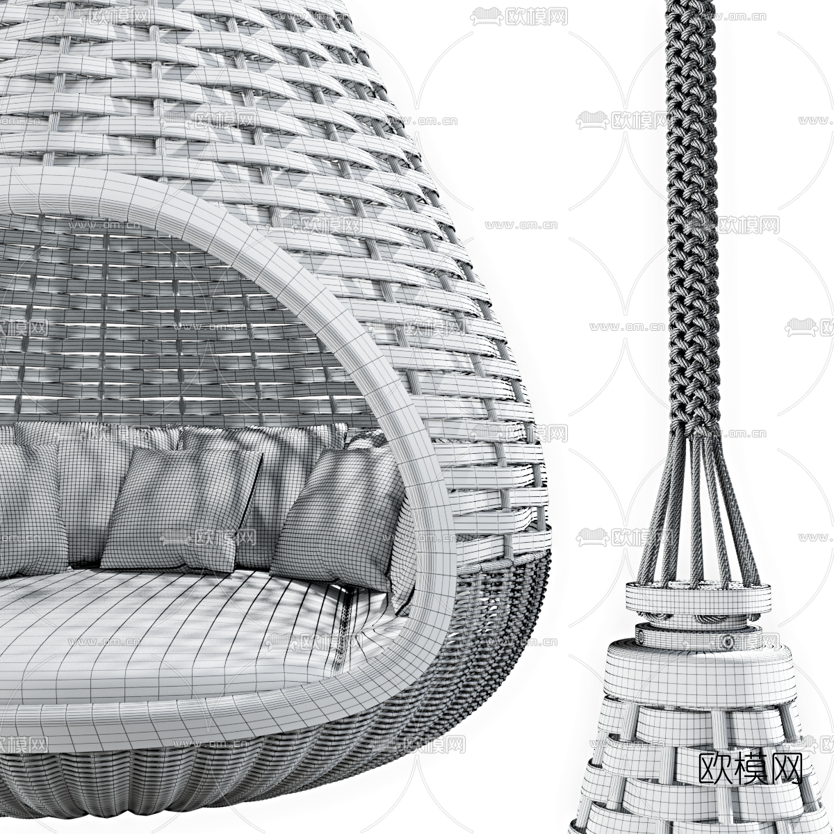 现代户外创意藤编沙发吊椅3d模型下载（渲染图3）