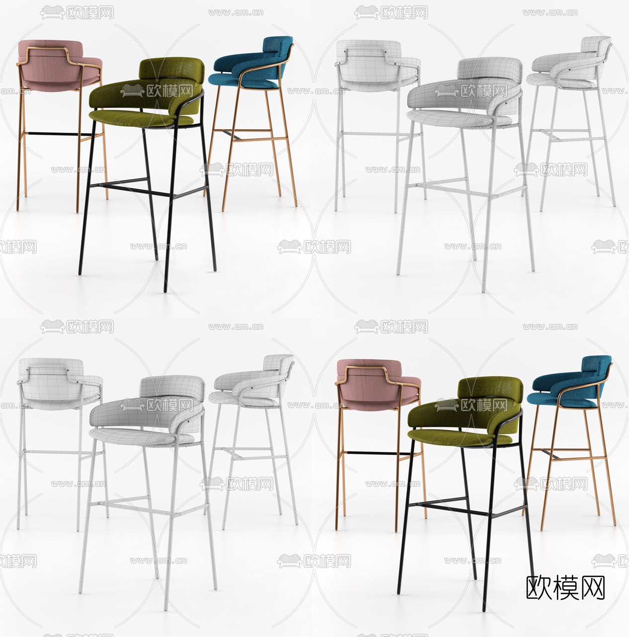 现代靠背吧台椅3d模型下载