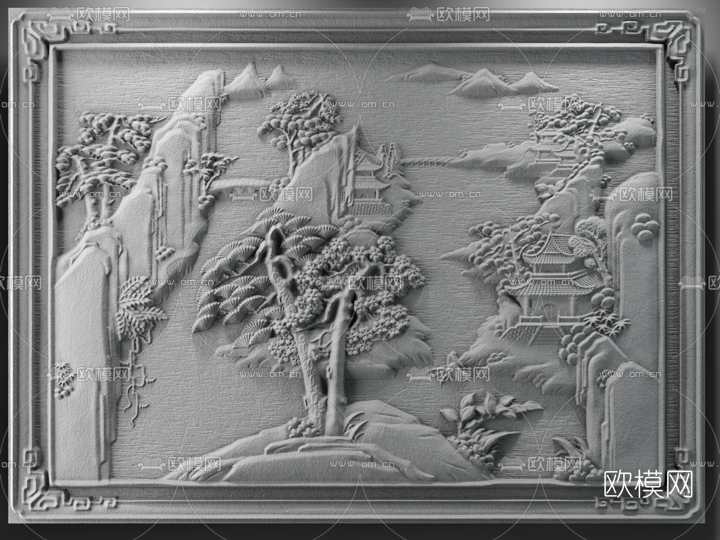 中式山水雕刻雕花3d模型