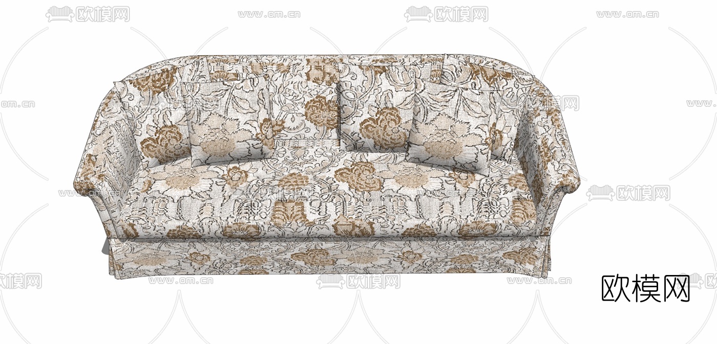 欧式布艺多人沙发免费su模型下载