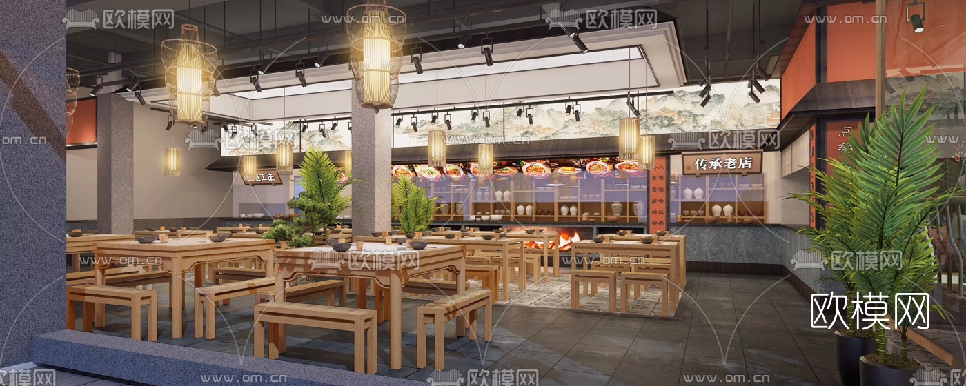 新中式米粉店小吃店3d模型