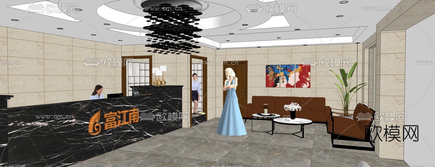 现代洗浴中心大厅su模型下载