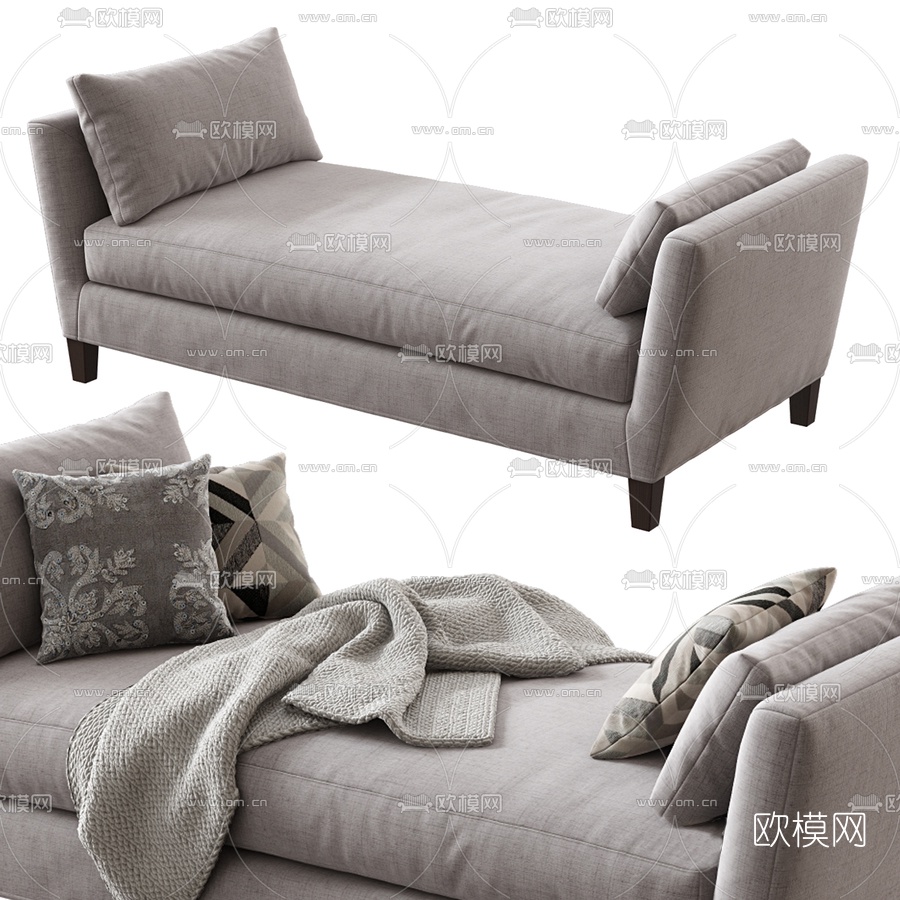 现代布艺床尾凳3d模型下载（渲染图2）