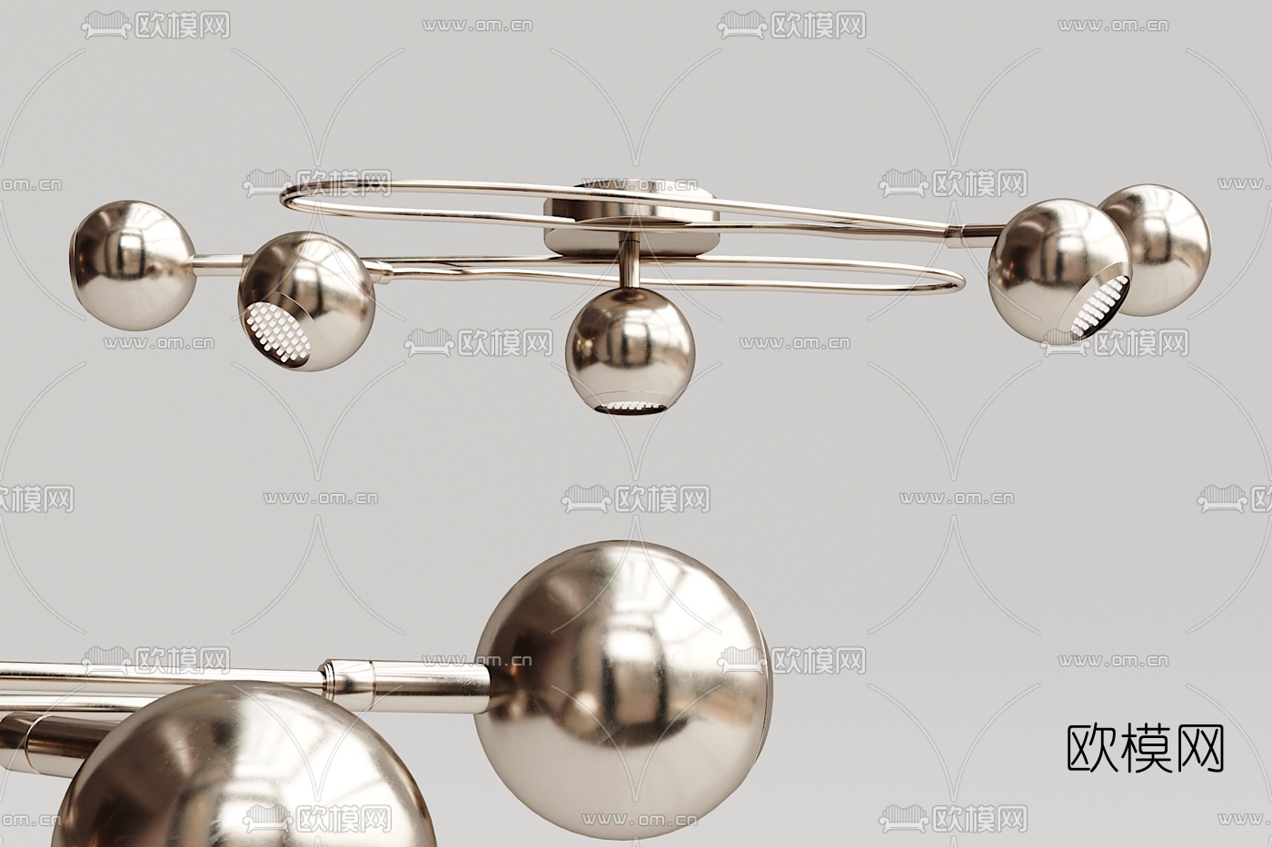 现代金属多头吸顶灯3d模型下载