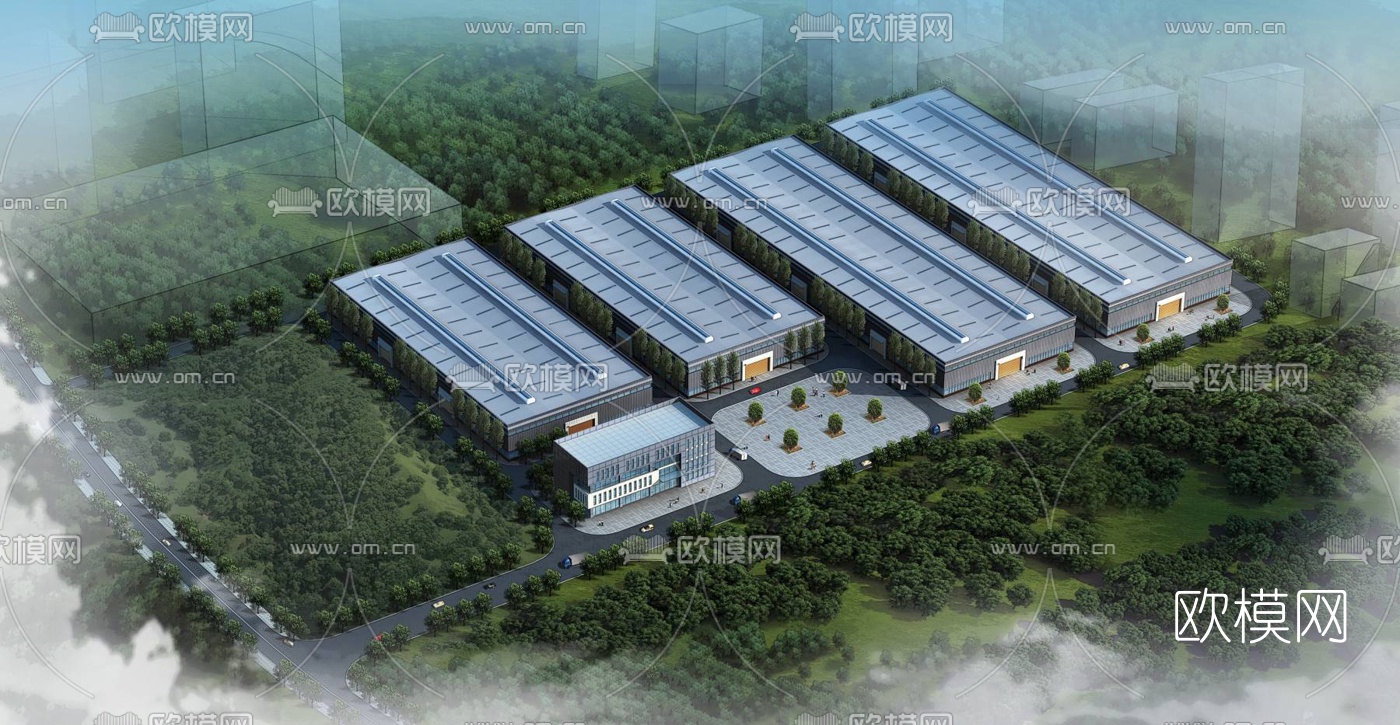 现代厂区鸟瞰规划3d模型下载