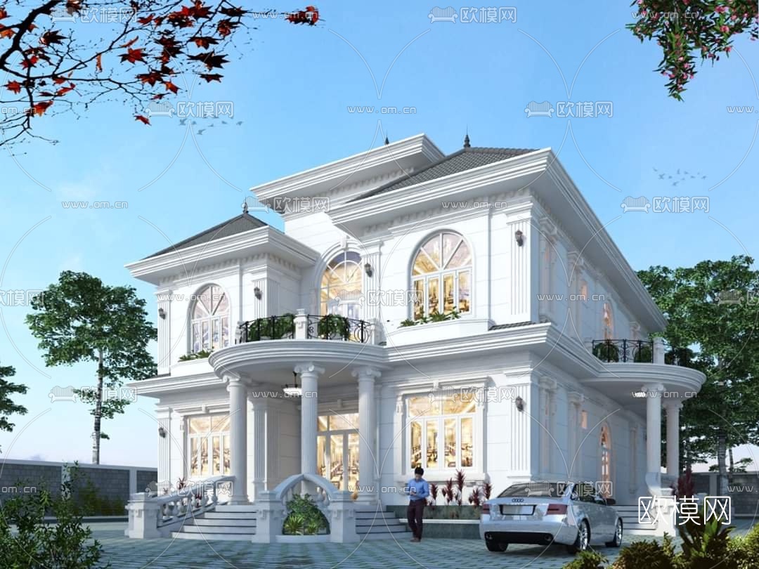 欧式别墅外观su模型下载（渲染图1）