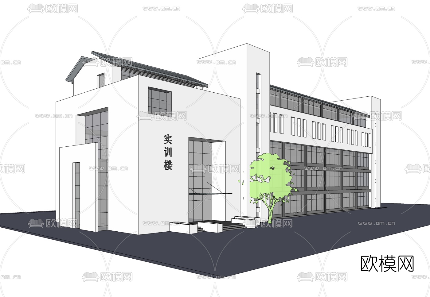 新中式实训楼免费su模型下载