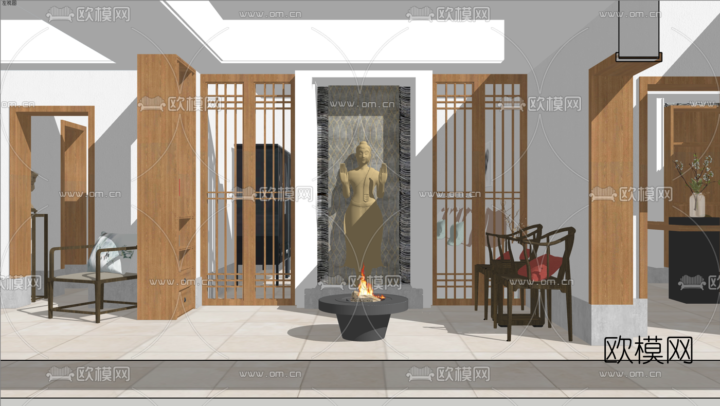 新中式理疗馆su模型下载（渲染图2）