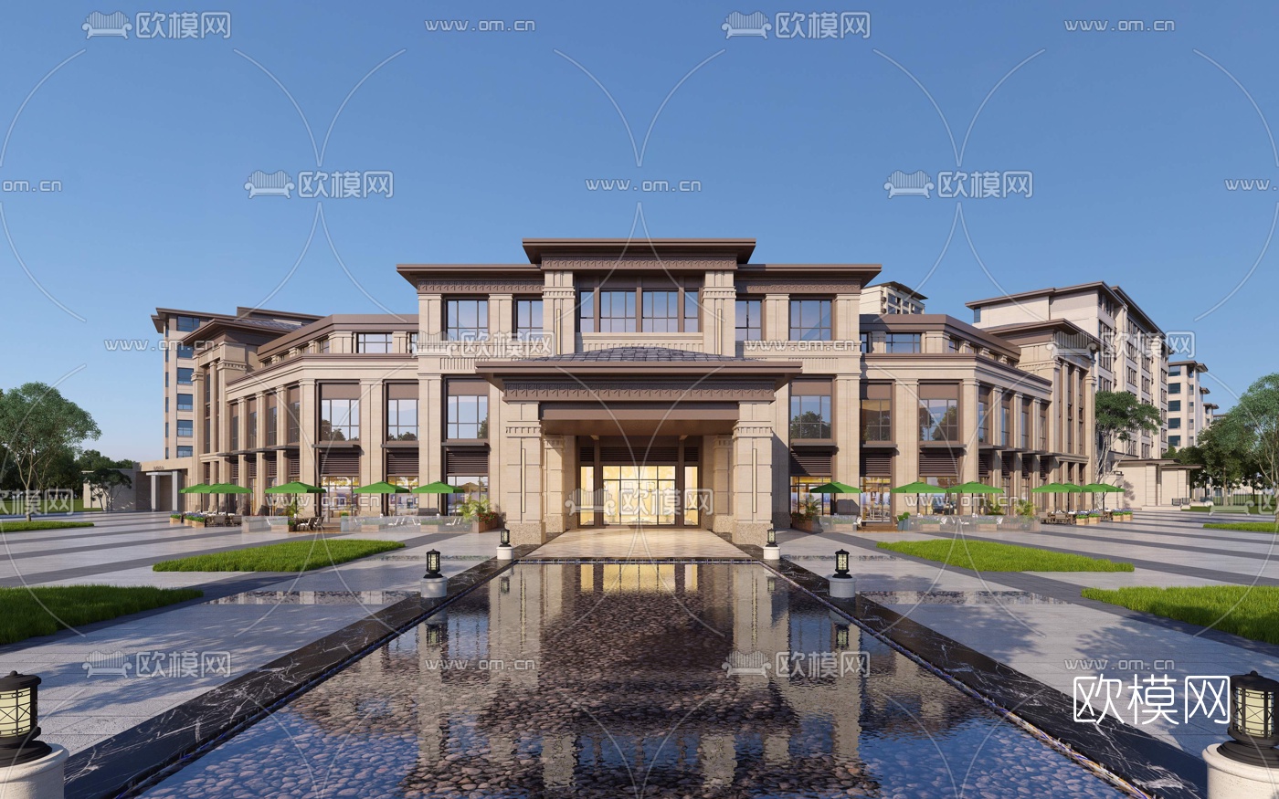 简欧商业会所外观3d模型