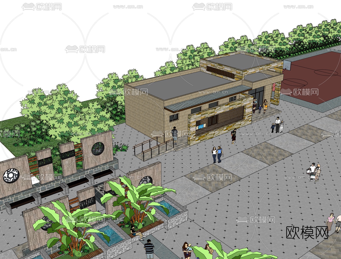 现代公共厕所外观免费su模型下载（渲染图2）