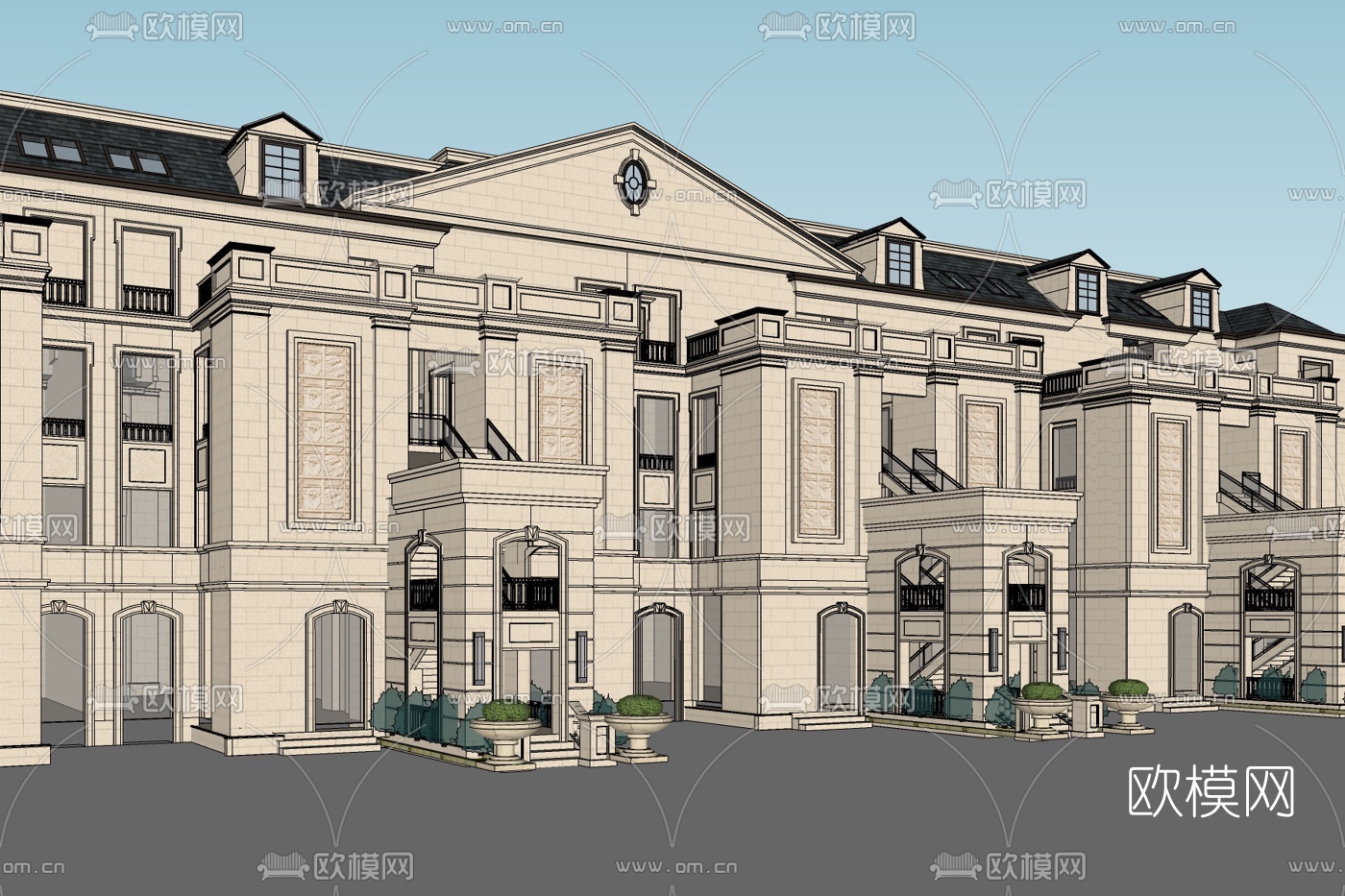 欧式连排别墅免费su模型下载