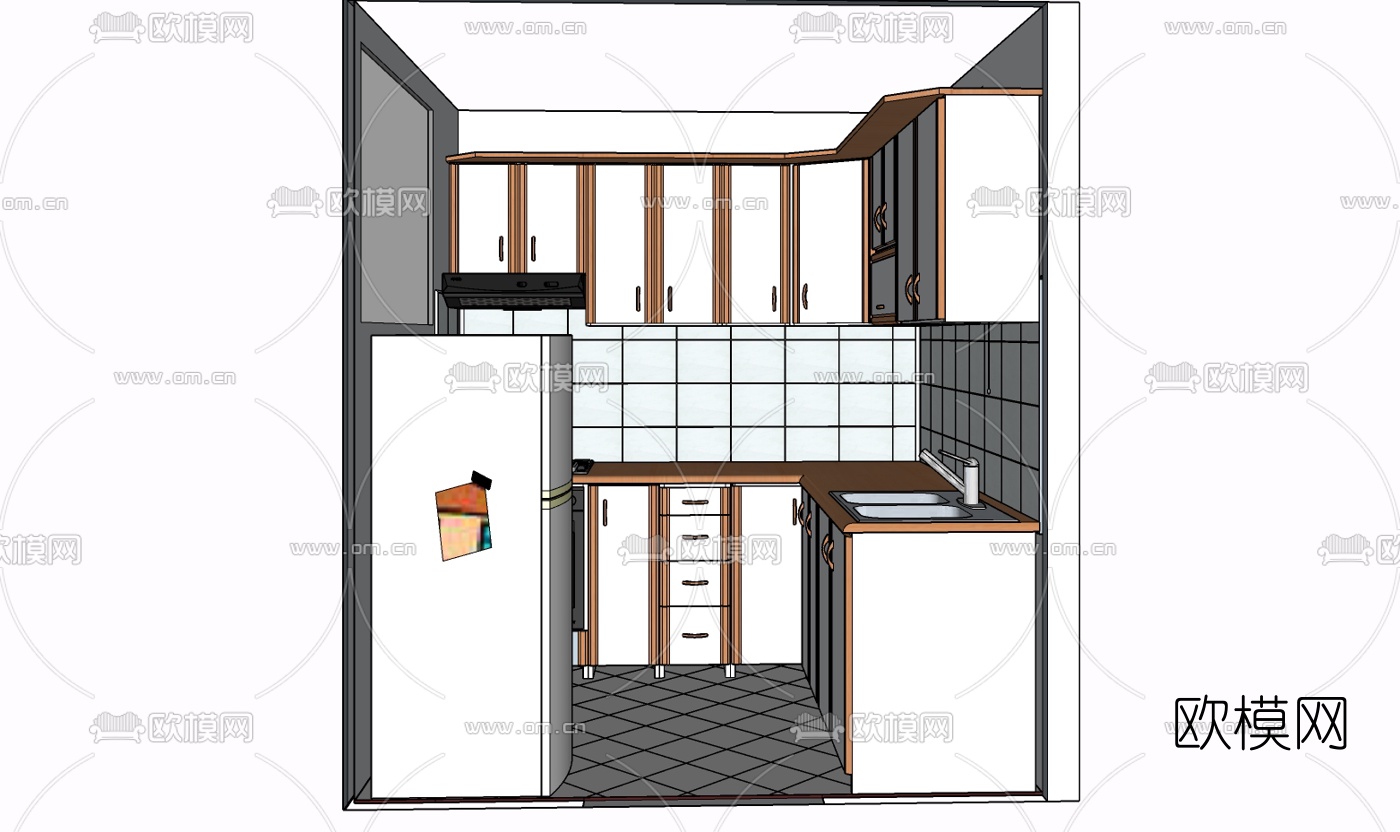 现代厨房免费su模型下载