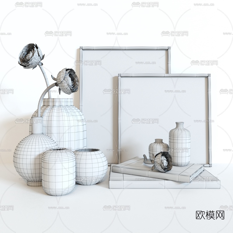 现代花瓶书籍摆件3d模型下载（渲染图5）