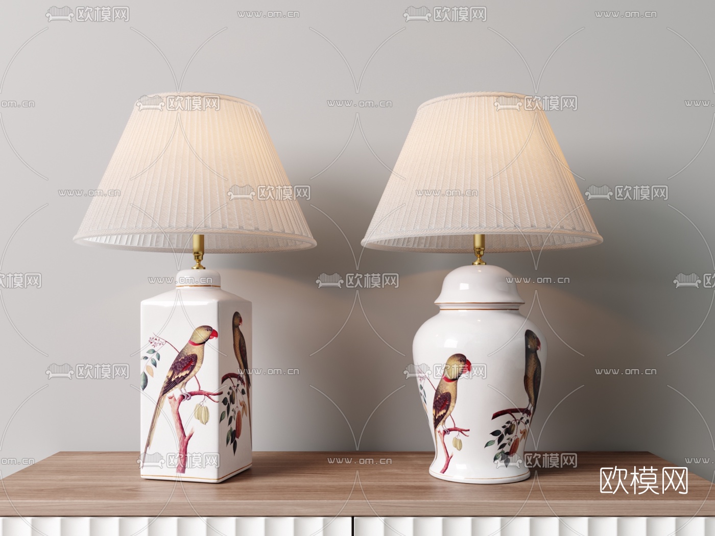 简美彩绘花鸟陶瓷台灯3d模型