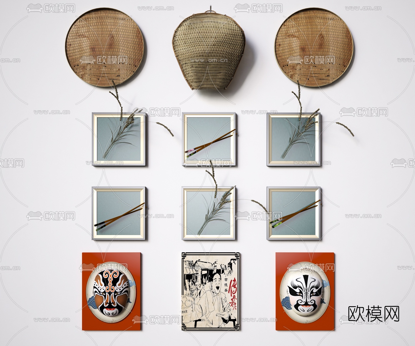 中式墙饰挂件装饰3d模型下载