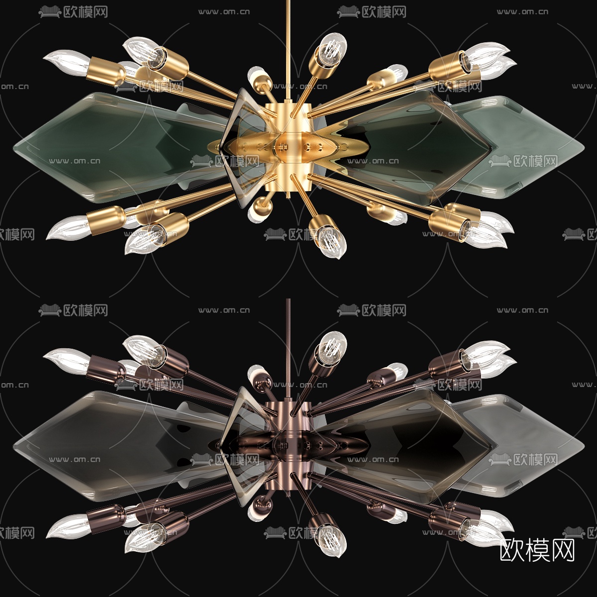现代金属多头吊灯组合3d模型