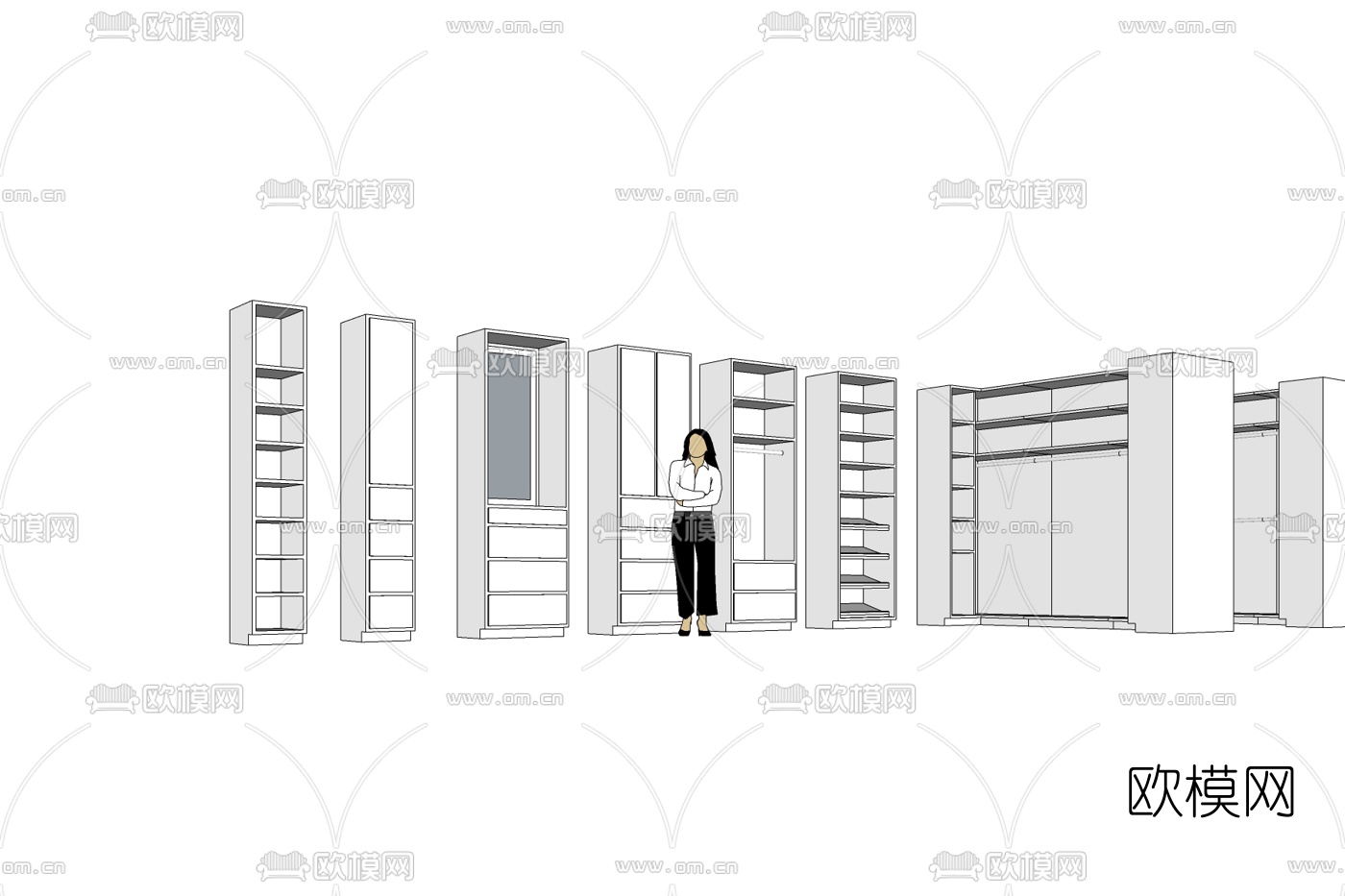 现代实木衣柜免费su模型下载