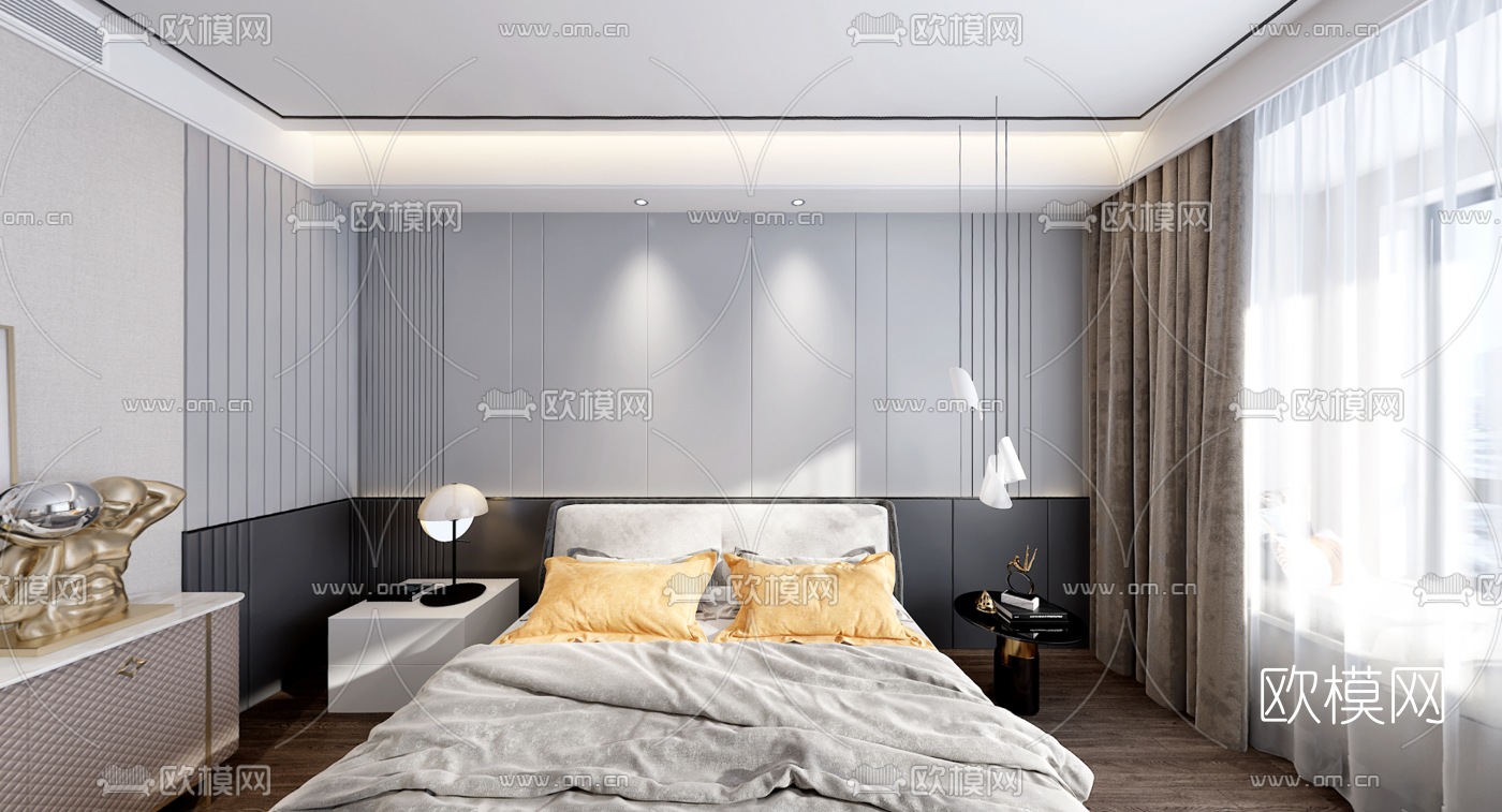 现代简约卧室vr全景3d模型-免费3dmax模型库-欧模网