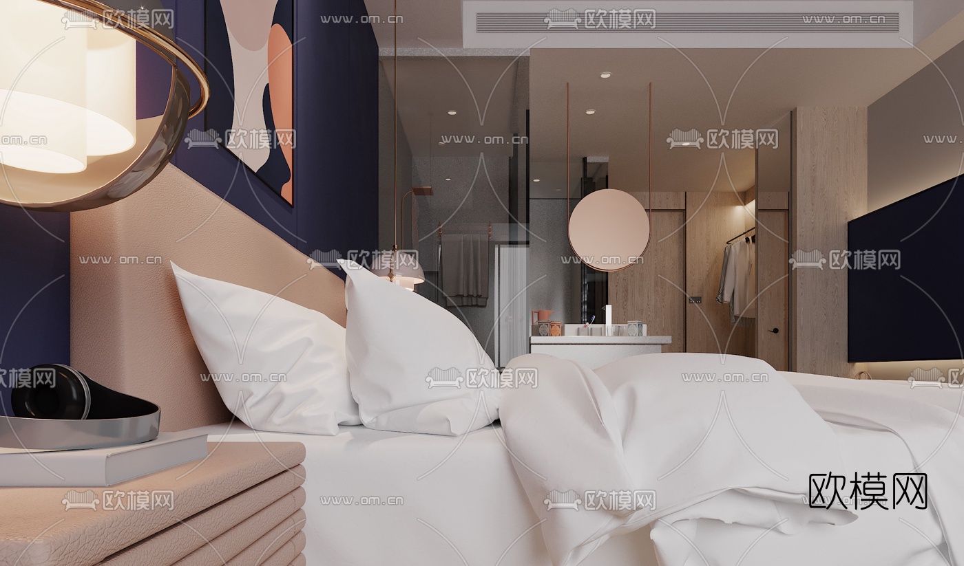 后现代酒店客房3d模型下载（渲染图2）