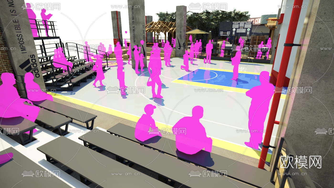 现代室外篮球场su模型下载（渲染图4）