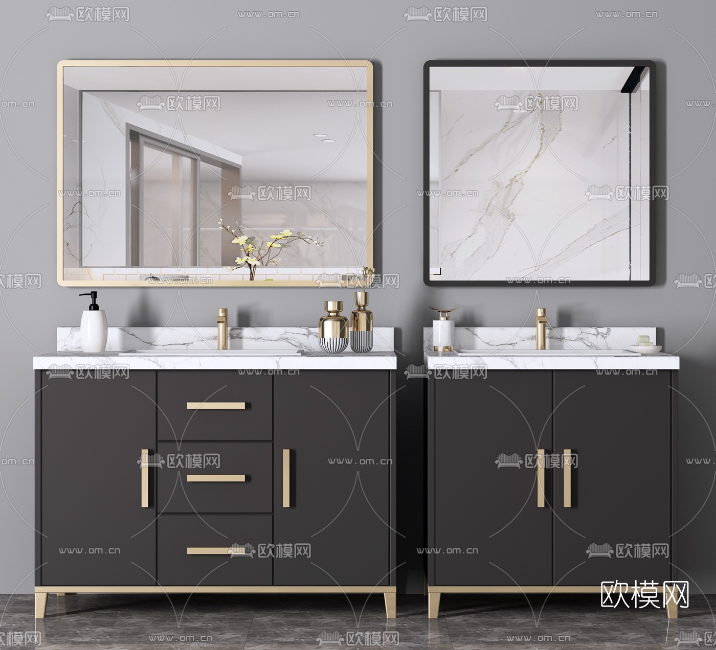 现代轻奢浴室柜洗手台3d模型下载