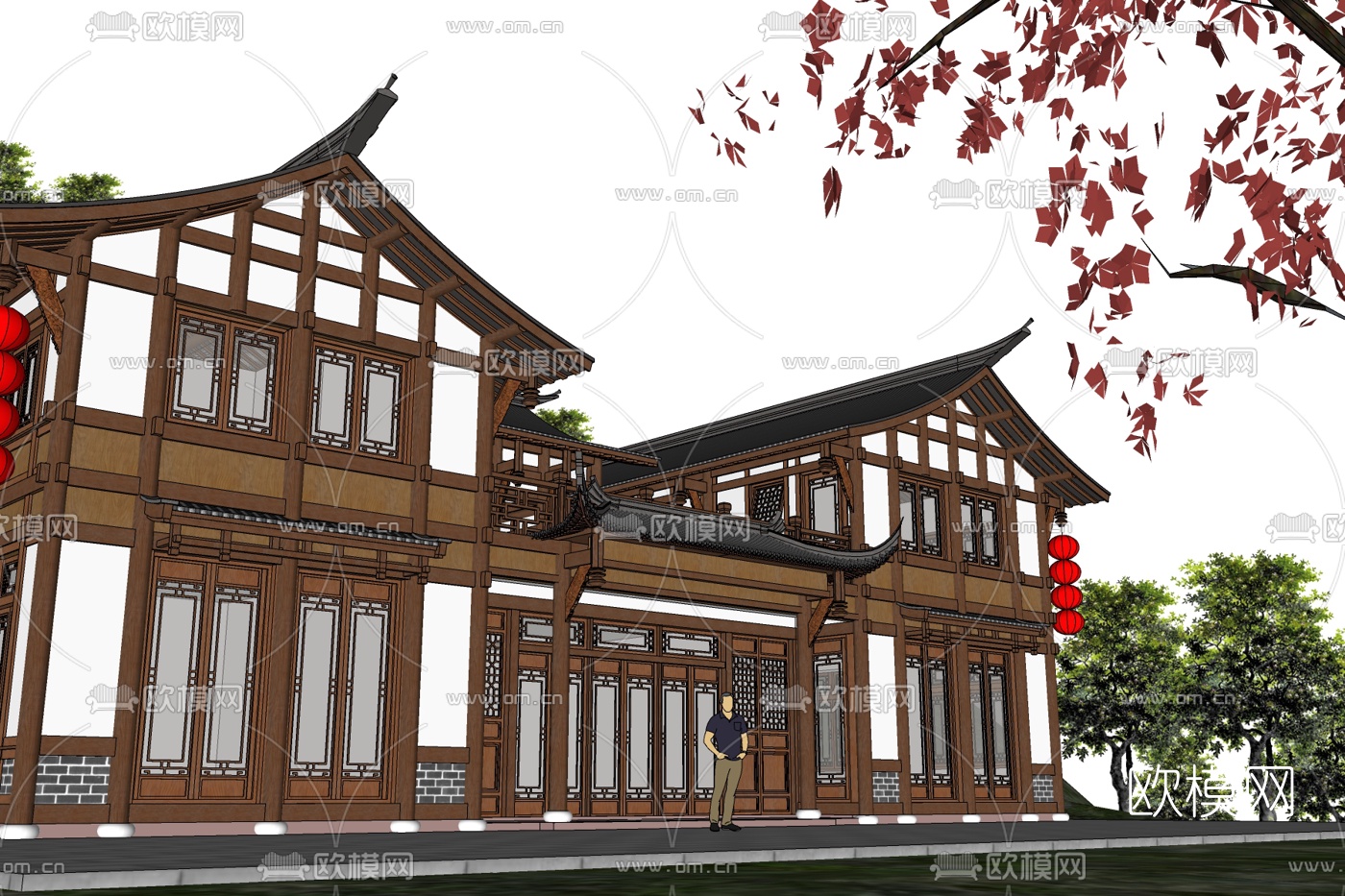中式四合院酒店免费su模型下载