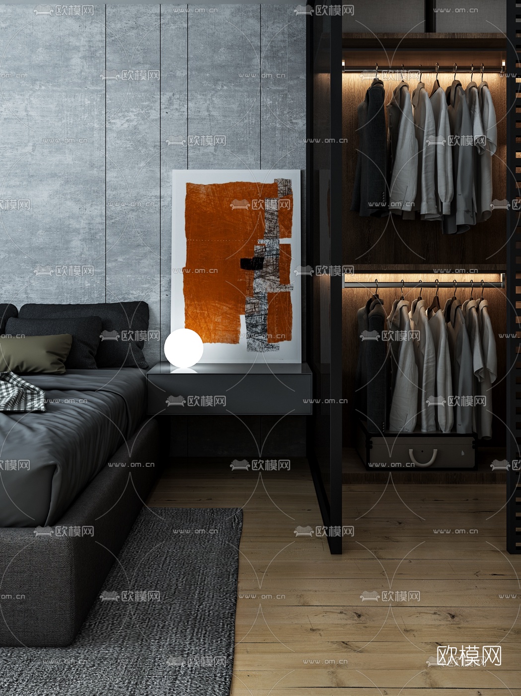 工业风卧室主人房3d模型下载（渲染图2）