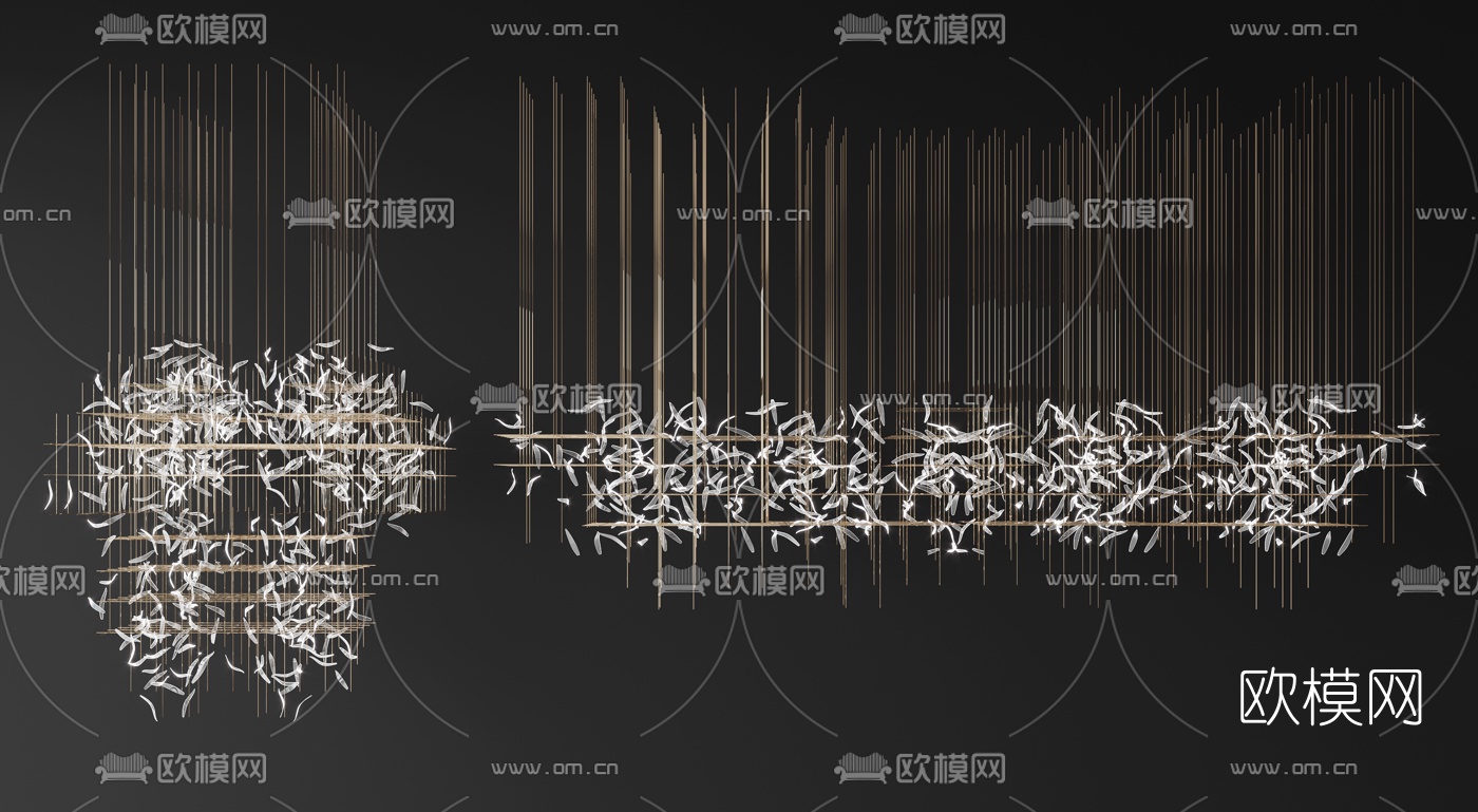现代羽毛水晶装饰灯3d模型下载