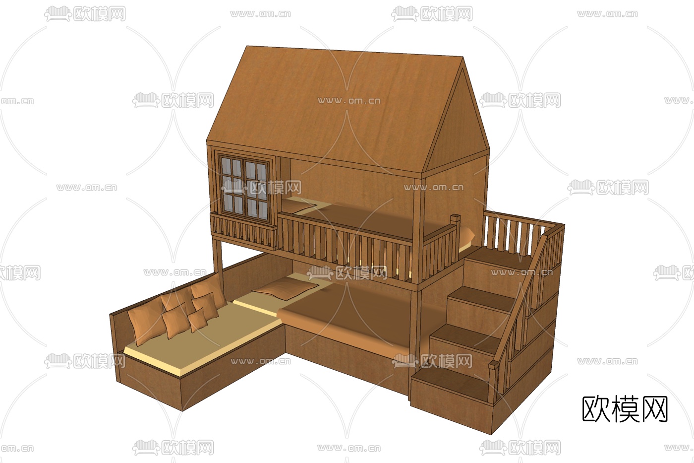 新中式上下床免费su模型下载