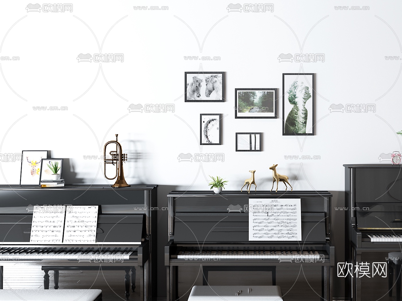 现代乐器钢琴3d模型下载（渲染图2）