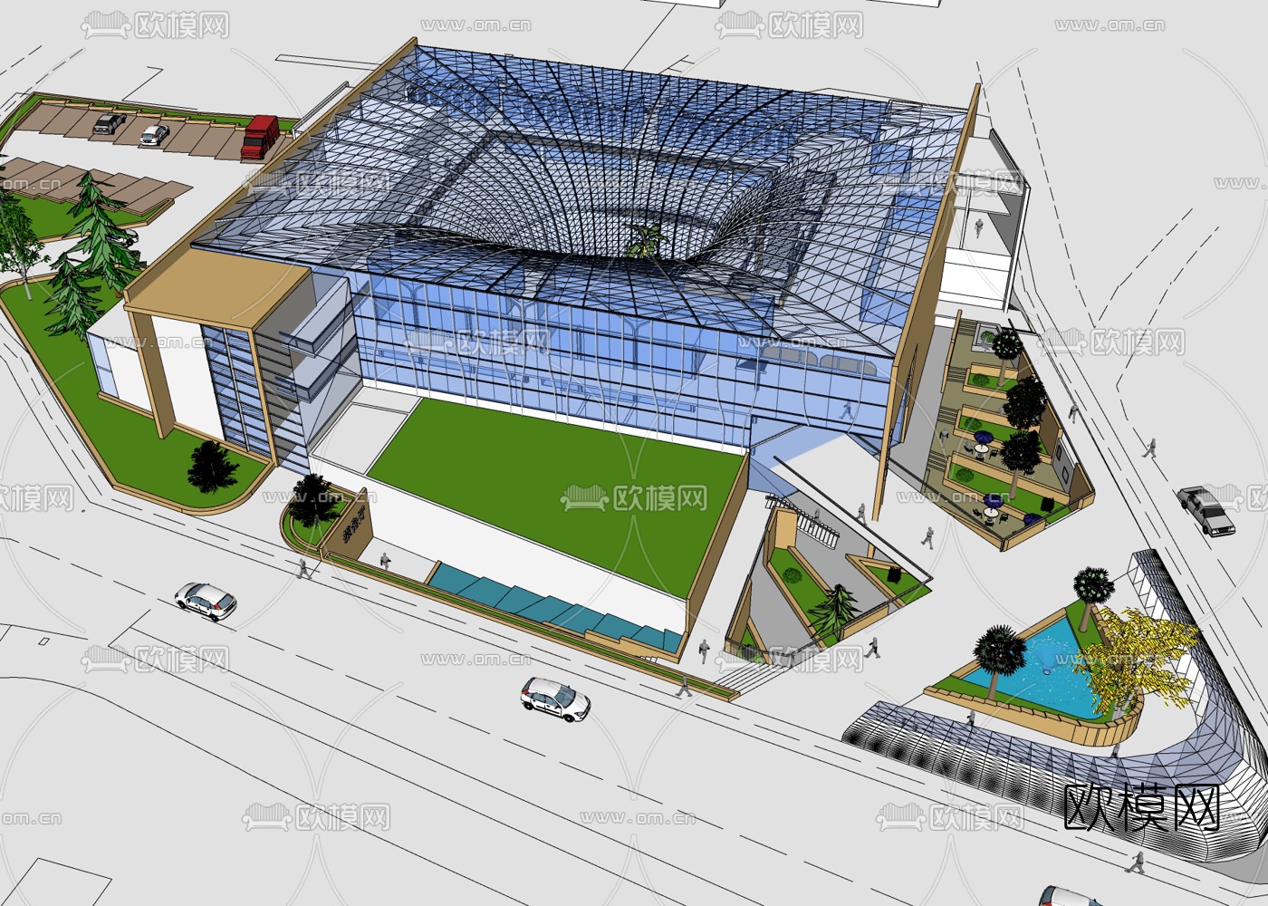 现代图书馆鸟瞰规划免费su模型下载