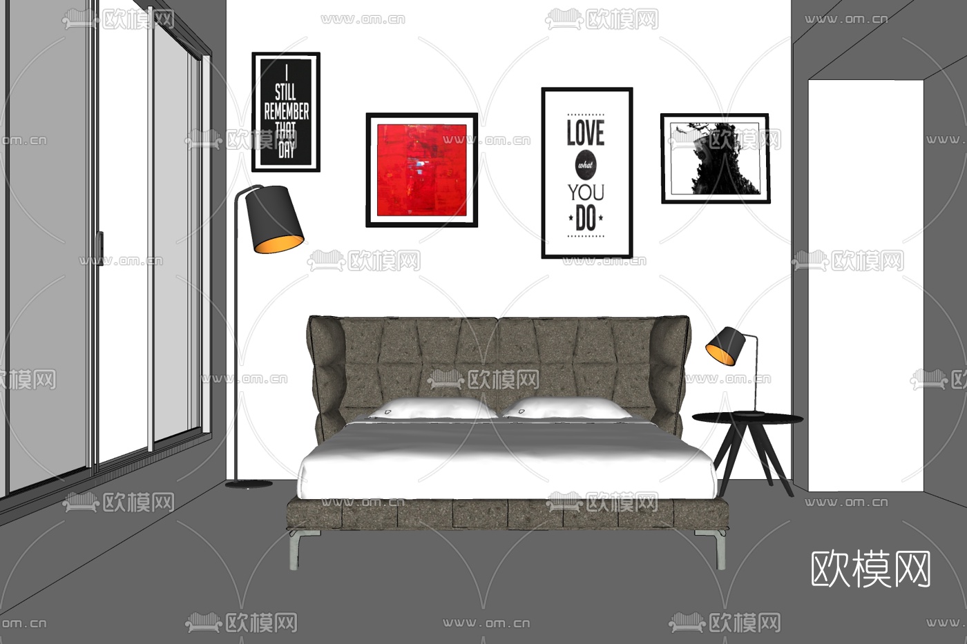 北欧简约卧室免费su模型下载