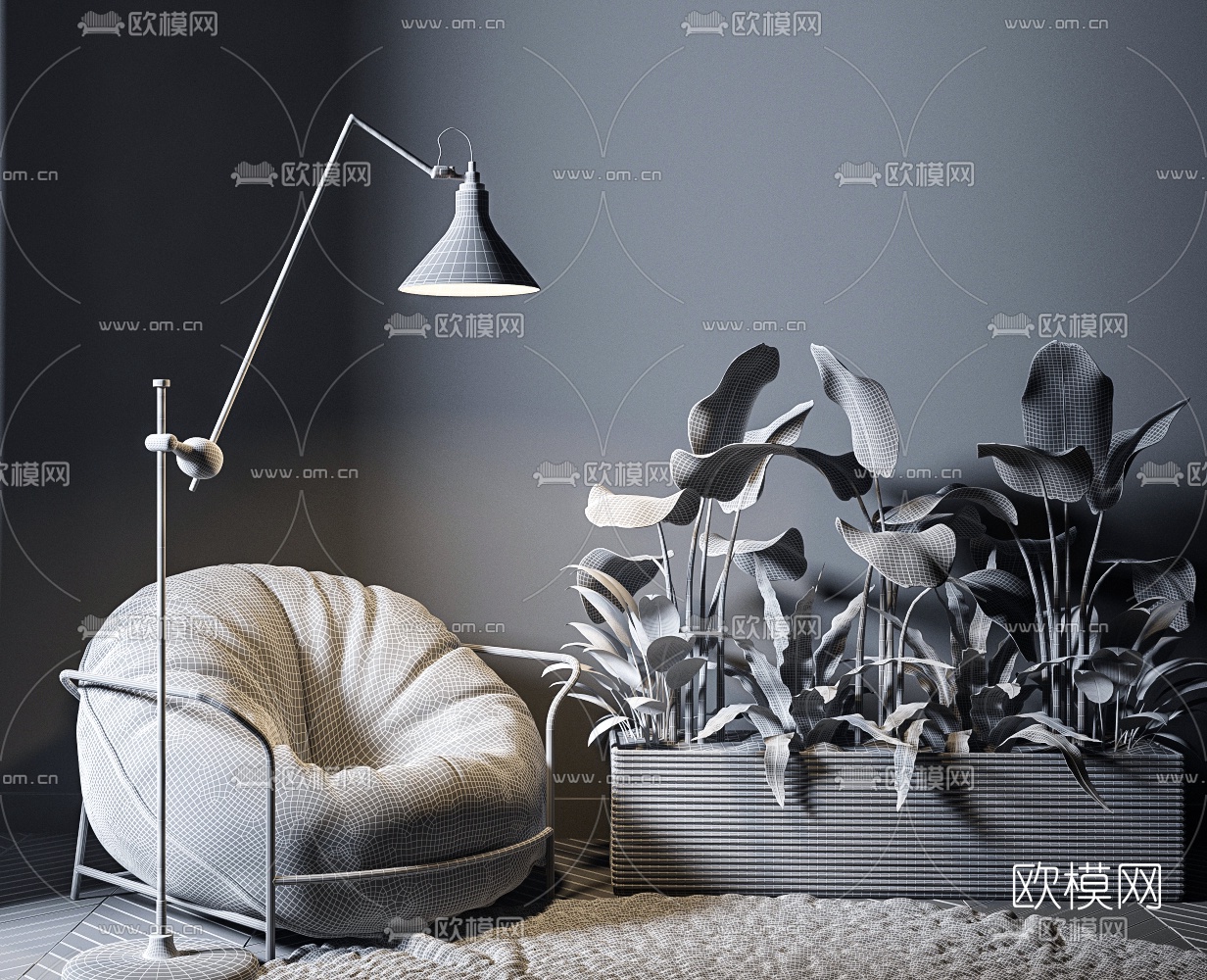 现代布艺懒人沙发组合3d模型下载（渲染图2）