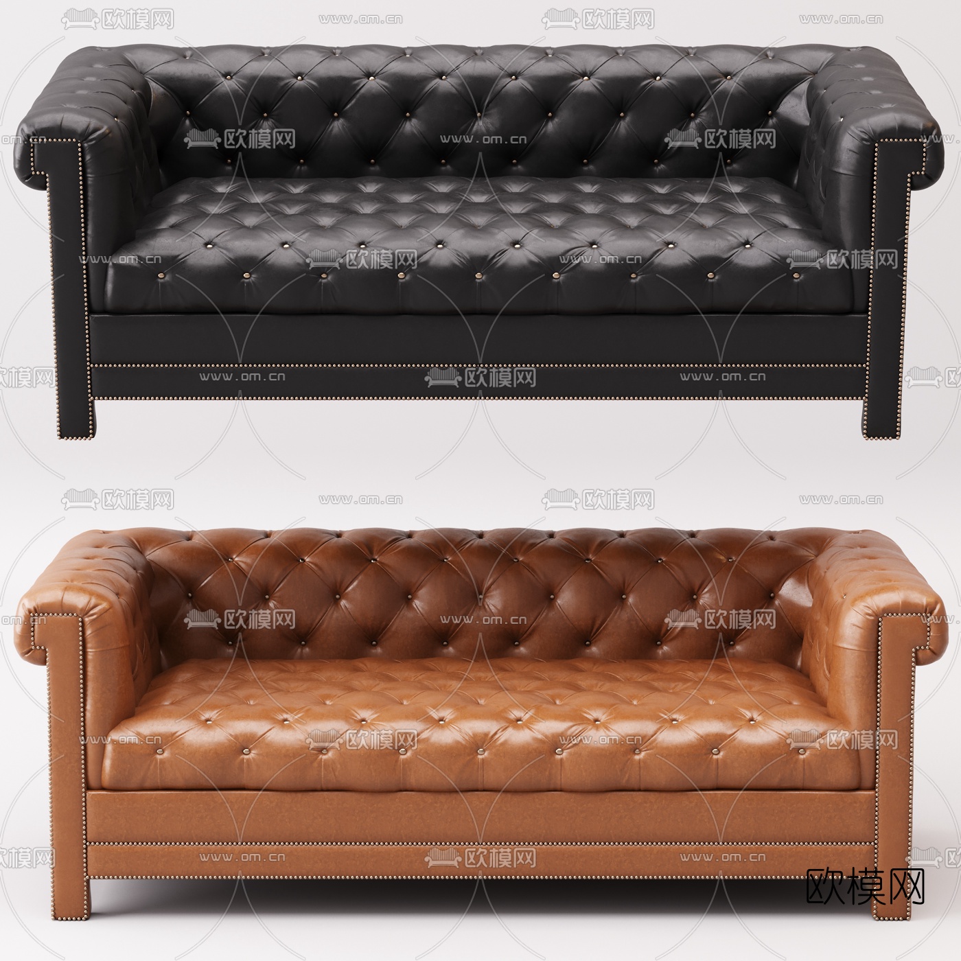 简欧皮革多人沙发3d模型下载