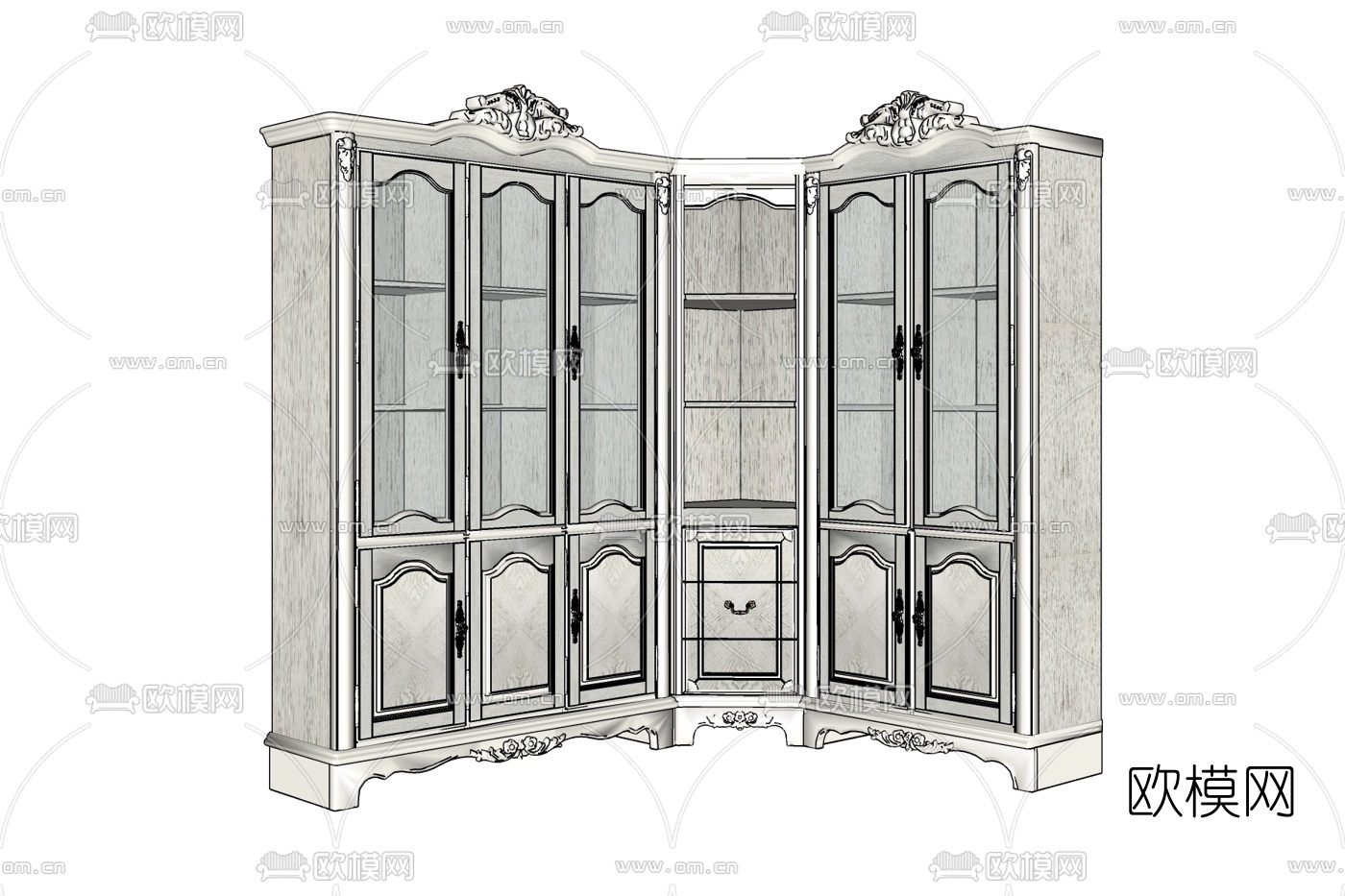 欧式玻璃衣柜免费su模型下载