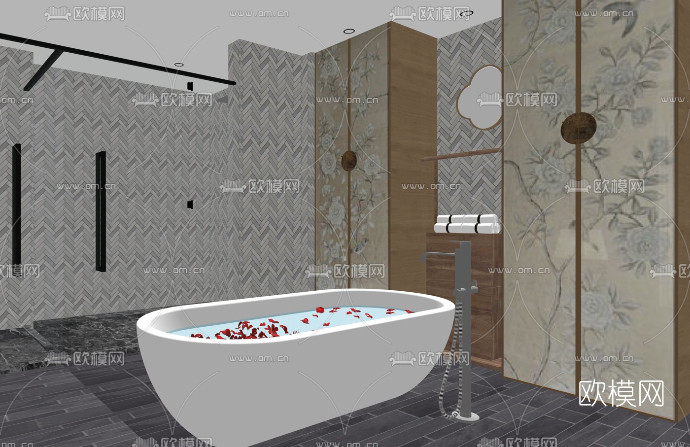 现代酒店卫生间su模型下载（渲染图2）