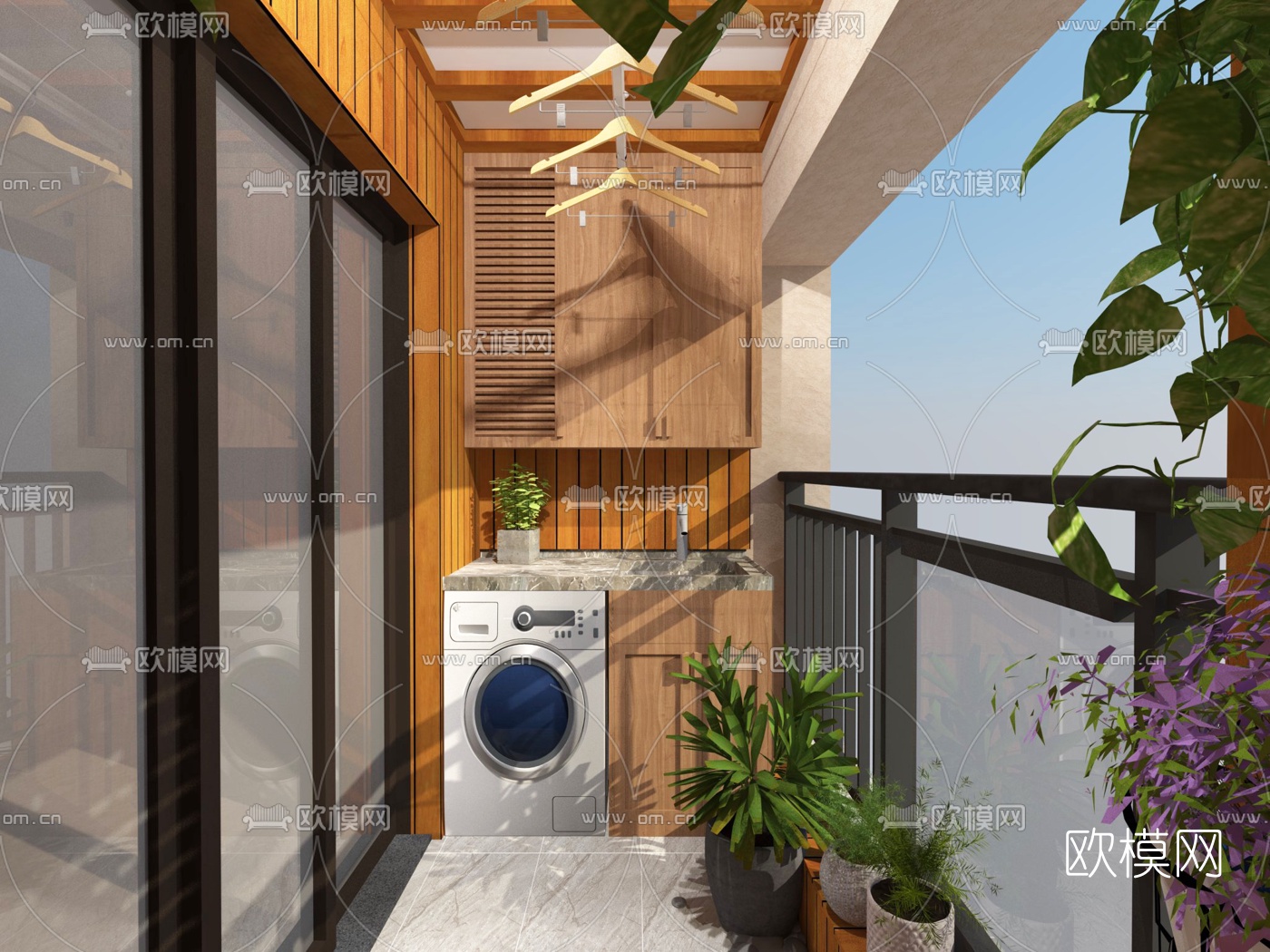 现代阳台洗衣房su模型下载（渲染图3）