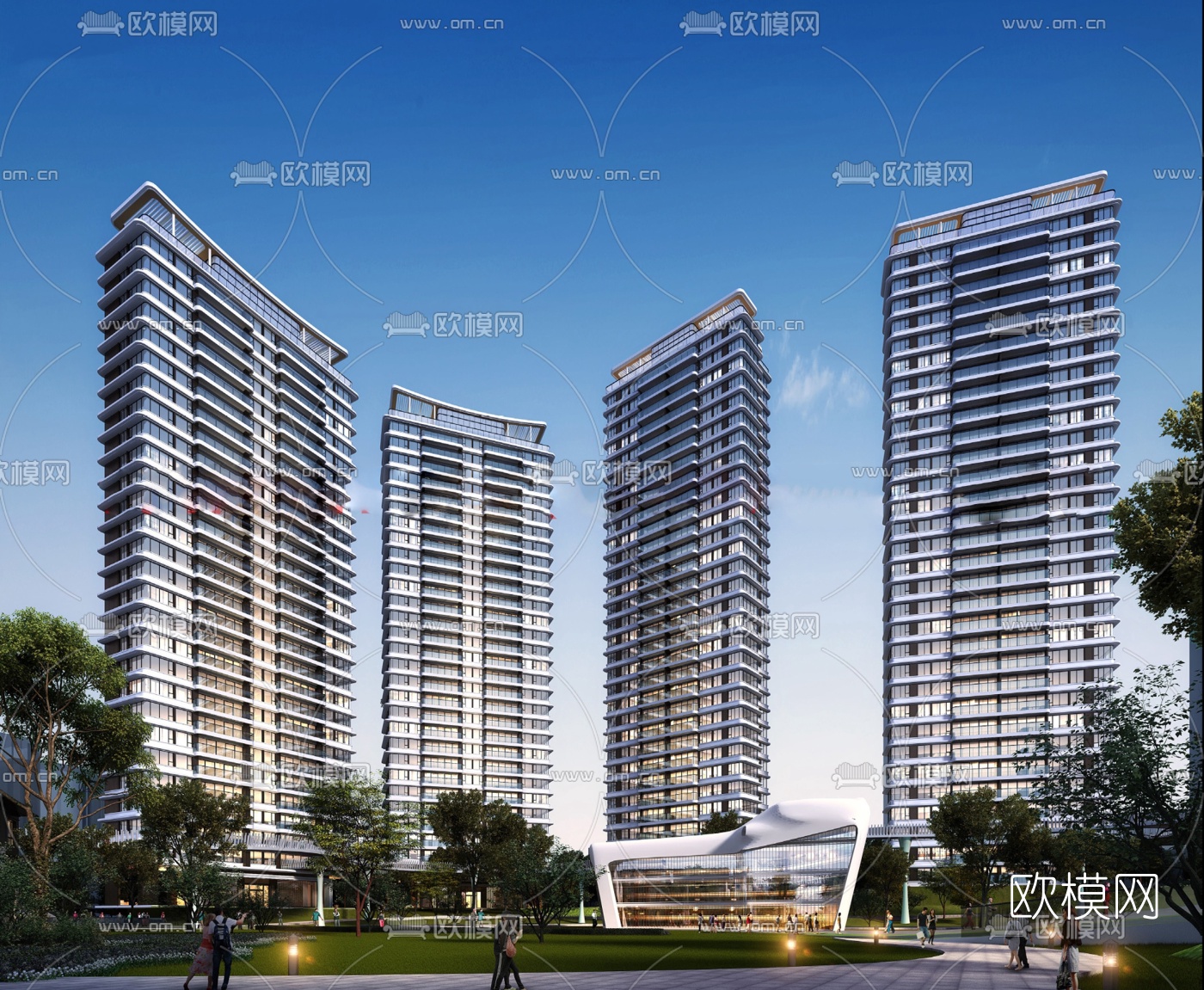现代高层办公楼su模型下载（渲染图4）