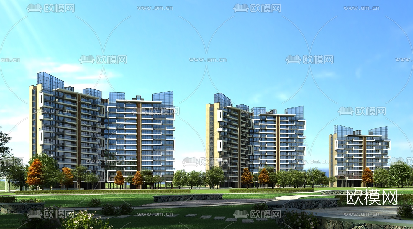 现代住宅小区建筑外观3d模型