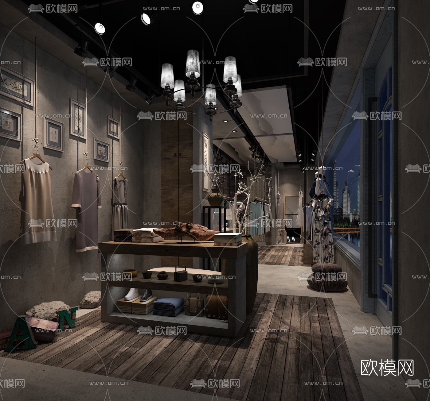 工业风服装店免费3d模型下载（渲染图1）